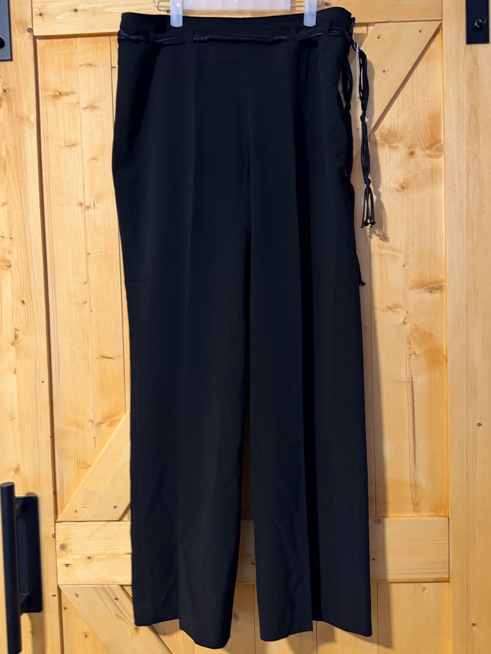 NWT Larry Levine Black Stretch Wide Leg Side Tie Career Trousers Pants 14